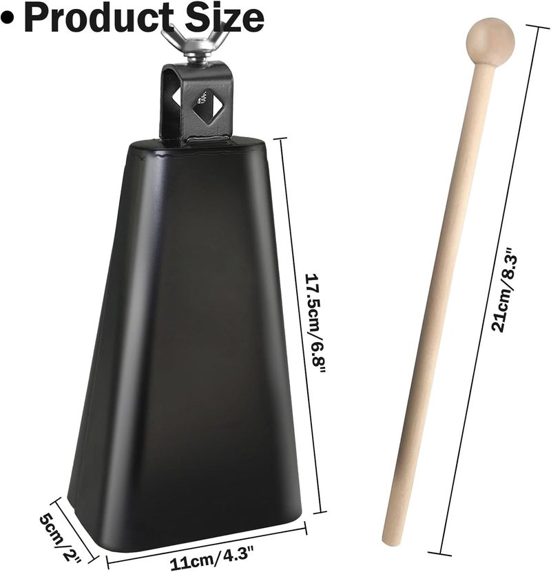 GOGHOST Steel Cowbell with Stick, Noise Makers Hand Metal Percussion Cow Bells for Drum Set (8") - Image 2